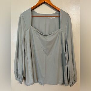 Soft Surroundings Womens Square Neck Pima Cotton Maureen Top Sage XL NWT